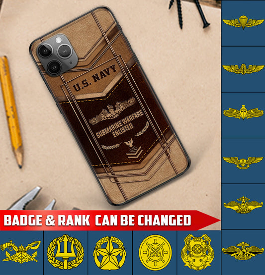 Étui de téléphone personnalisé avec badge militaire américain et marine imprimé