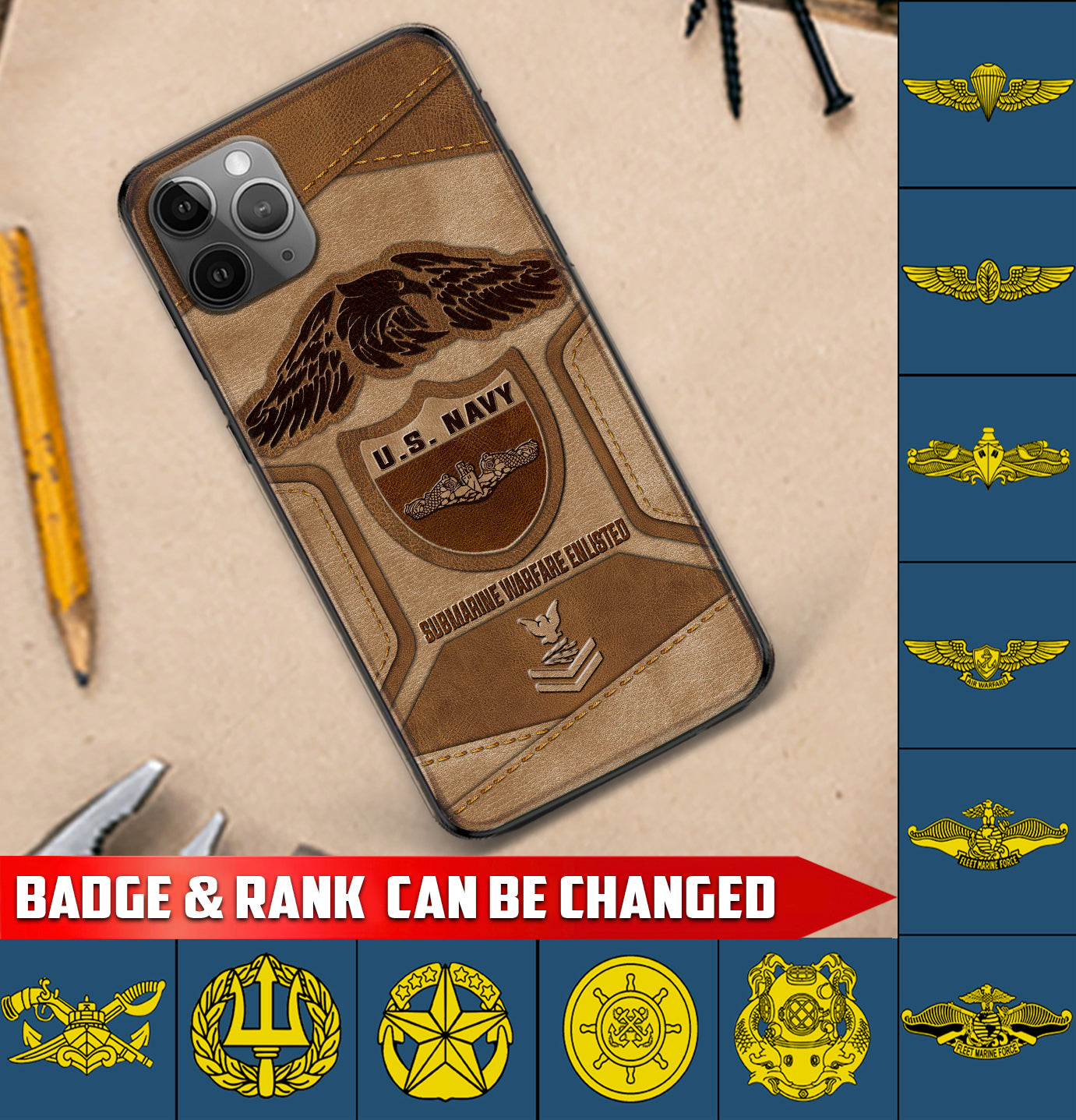 Personalized US Military - Navy Badge Phone Case Printed