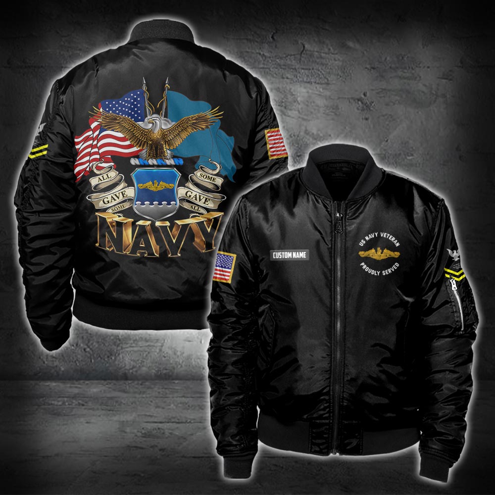 US Militär – Bomberjacke mit Navy-Abzeichen und Allover-Print