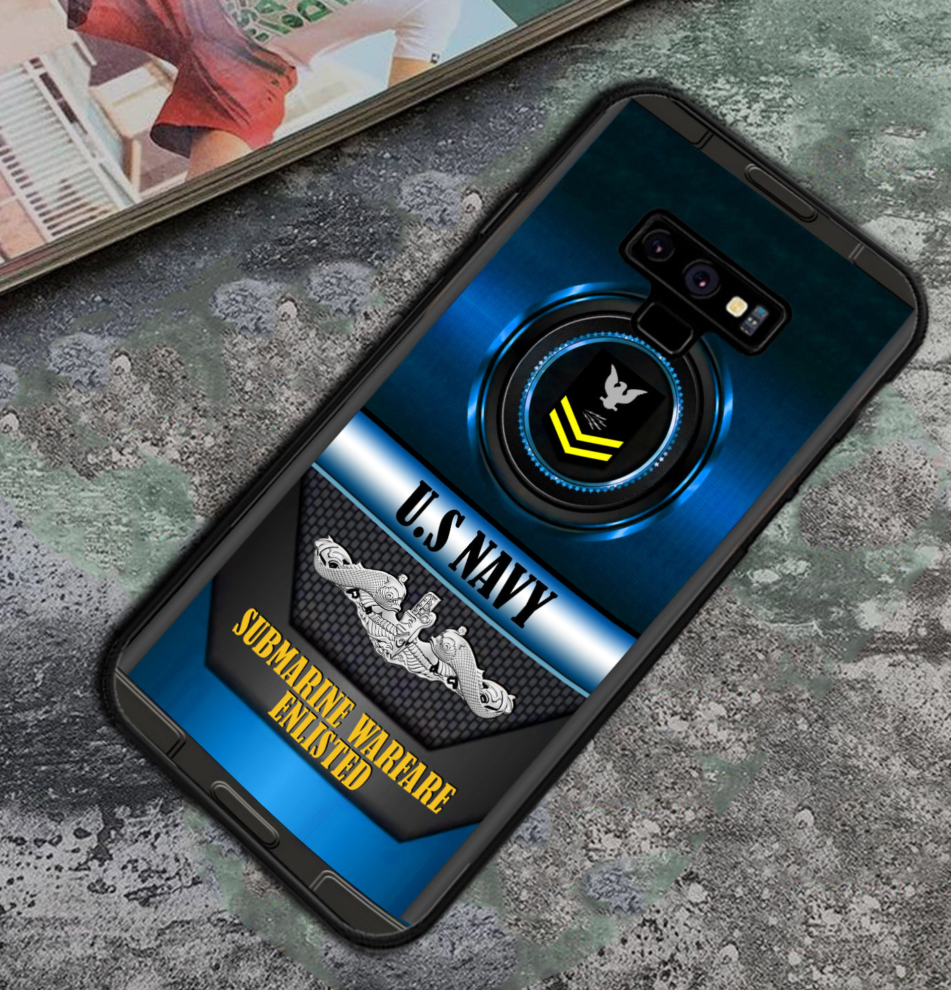 Étui de téléphone personnalisé avec badge militaire américain et marine imprimé