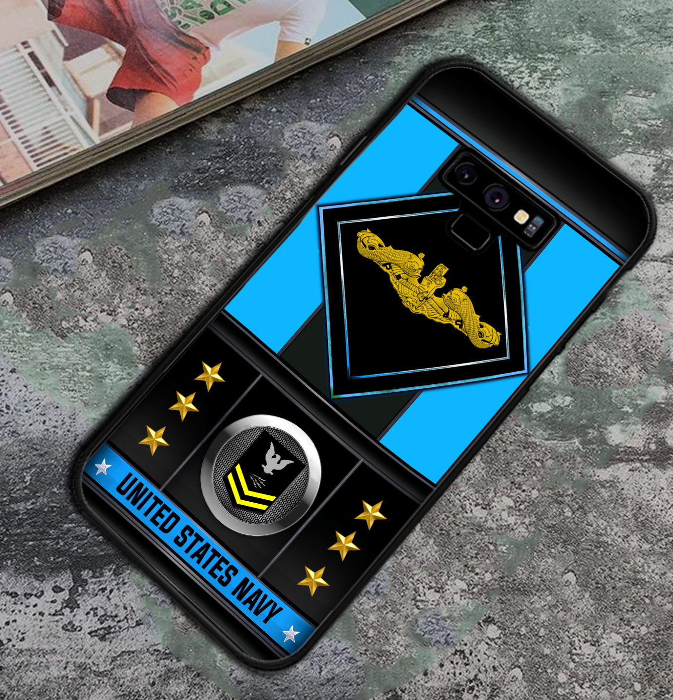 Étui de téléphone personnalisé avec badge militaire américain et marine imprimé