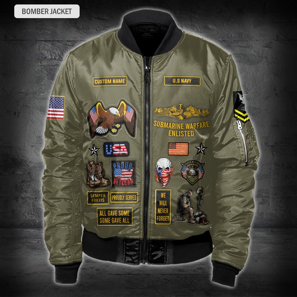 US Militär – Bomberjacke mit Navy-Abzeichen und Allover-Print