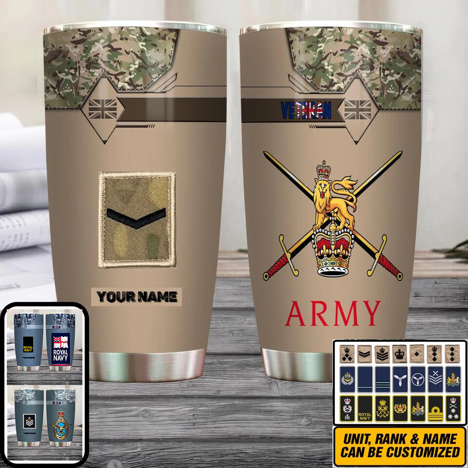 Personalized United Kingdom Veteran/ Soldier With Rank And Name Camo Tumbler All Over Printed - 17068320