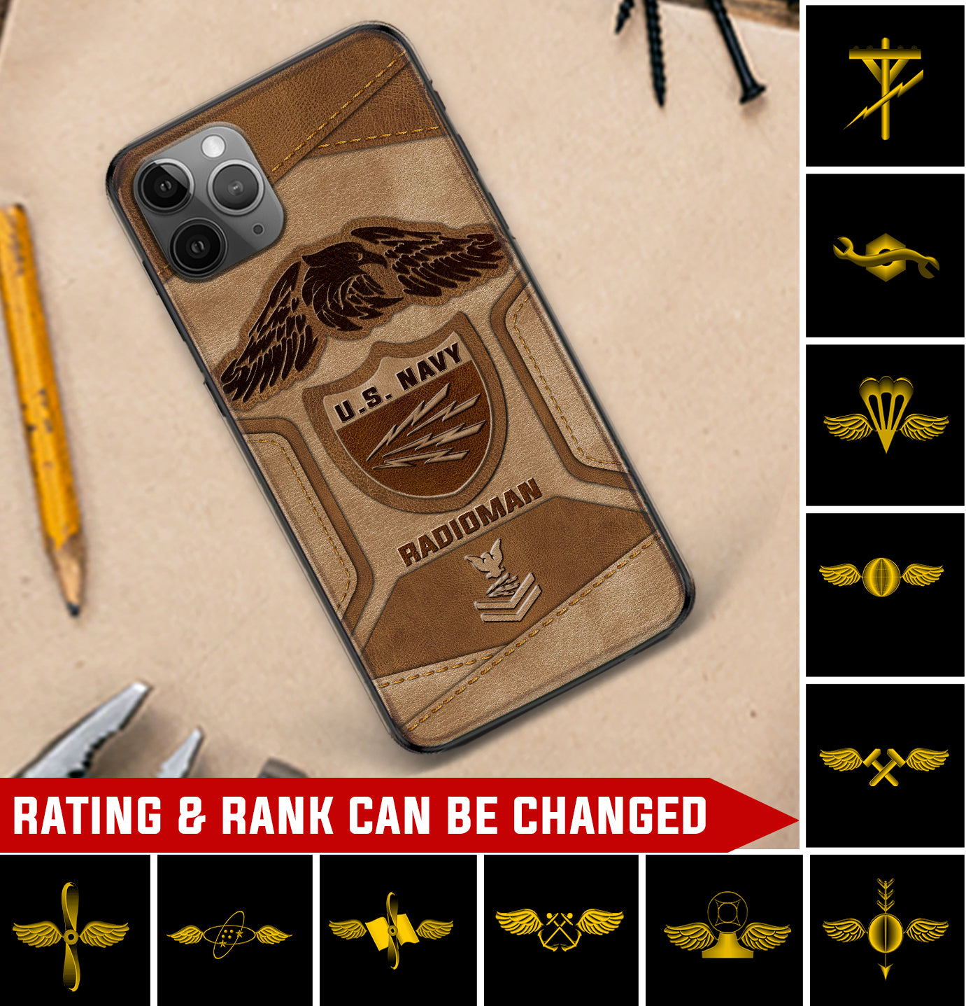 Personalized US Military - Navy Rating Phone Case Printed