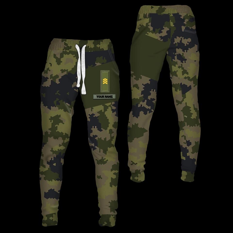 Personalisierte Jogginghose mit finnischem Soldaten-/Veteranen-Tarnmuster und Namen und Rang, 3D-Druck – 1811230001