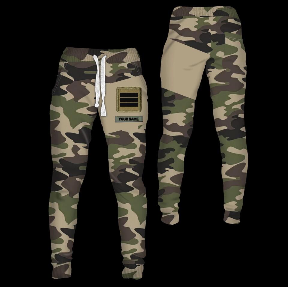 Personalisierte Jogginghose mit Camouflage-Muster für französische Soldaten/Veteranen mit Namen und Rang, 3D-Druck – 1811230001