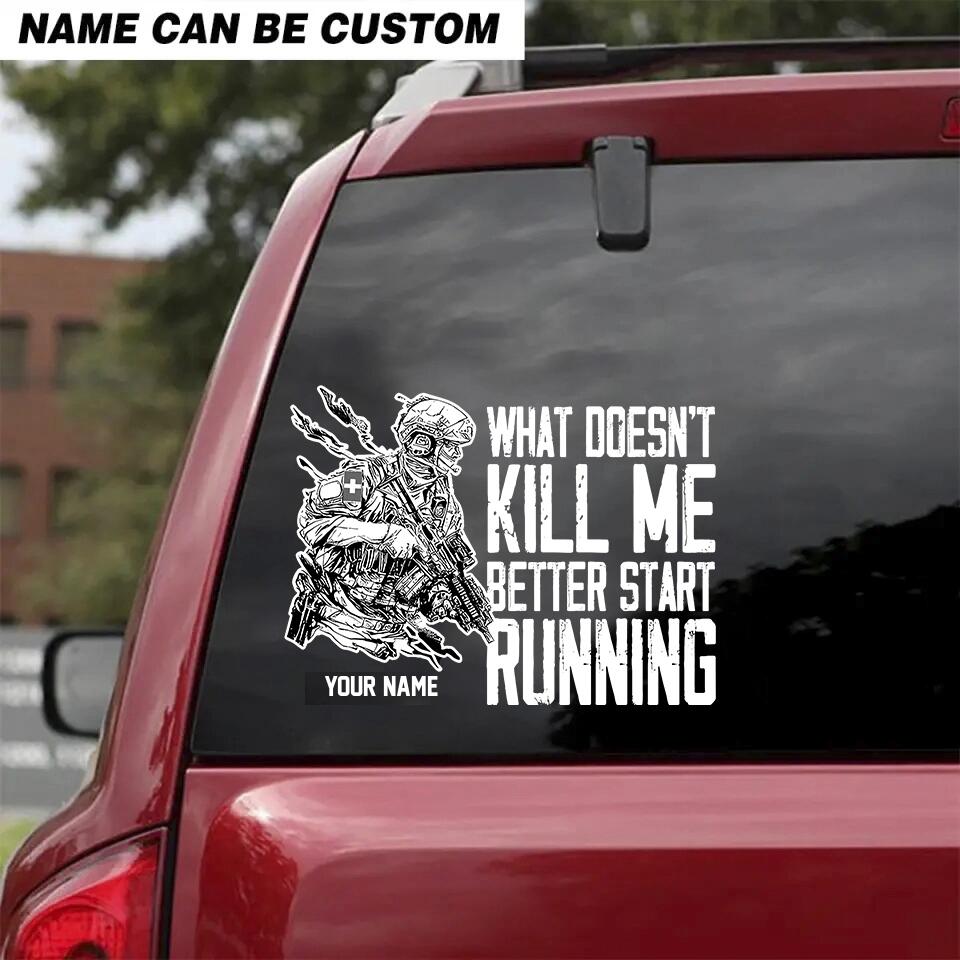 Personalisierter Aufkleber „What Doesn't Kill Me Better Start Running“ für Schweizer Veteranen/Soldaten, bedruckt – 2102230001