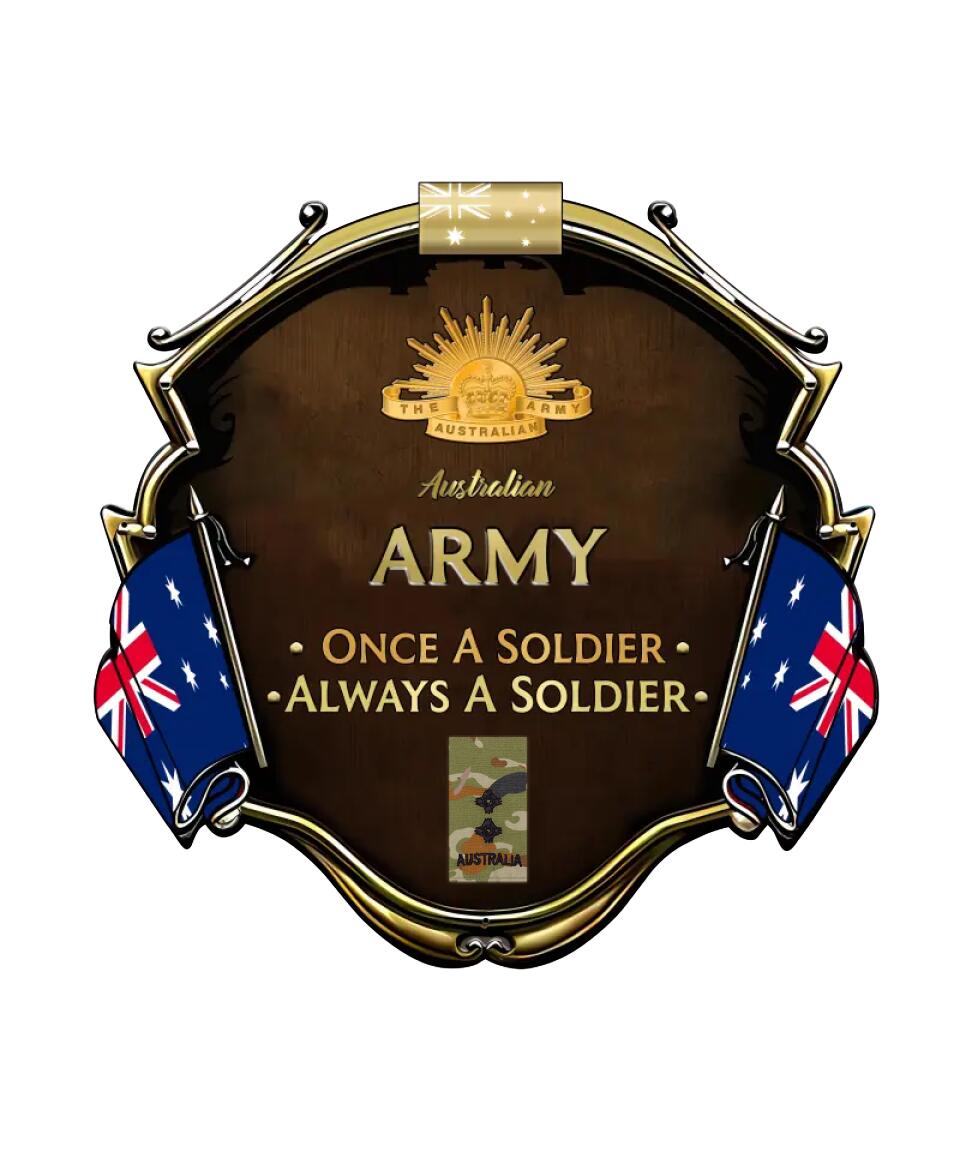 Personalized Rank Australian Soldier/Veterans Camo Cut Metal Sign - 0102240007