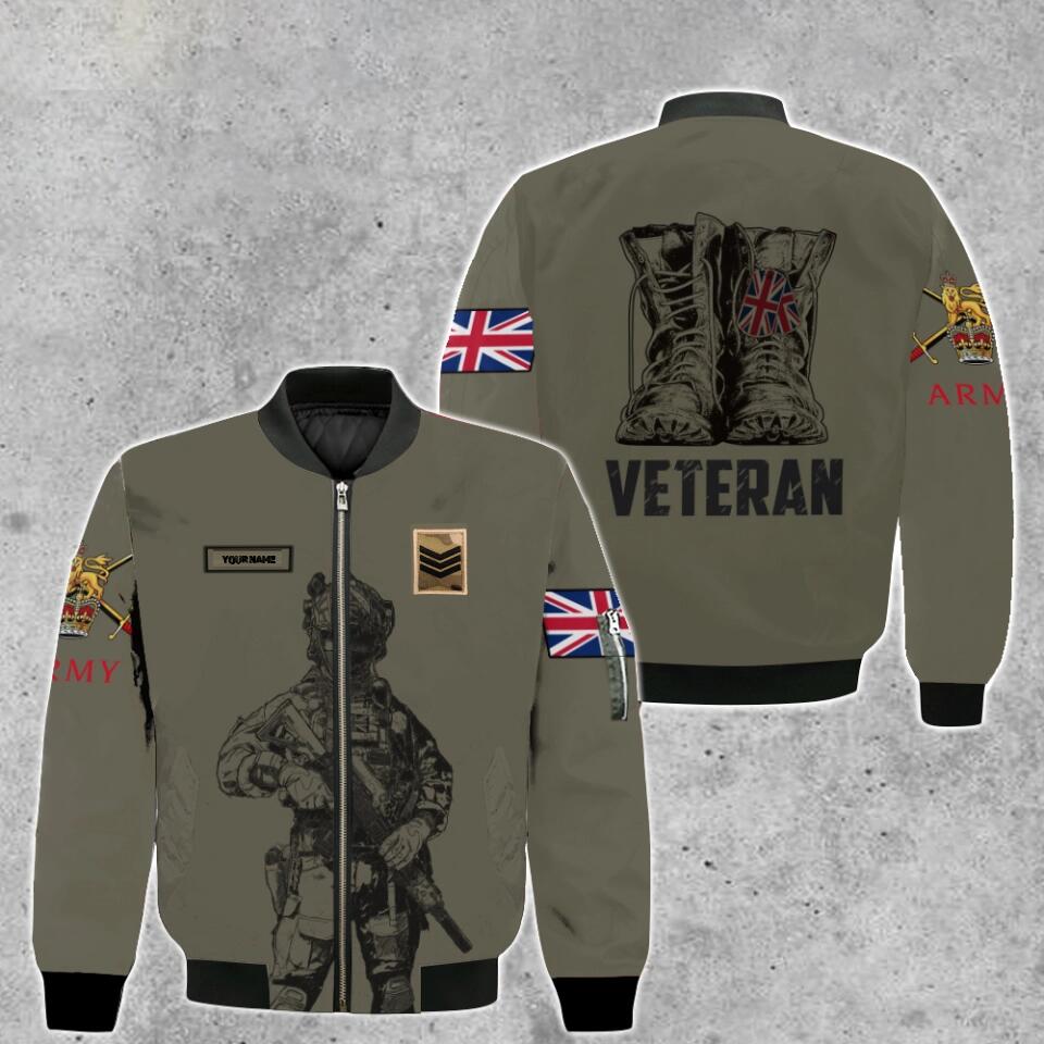 Personalized UK Solider/ Veteran Camo With Name And Rank Bomber Jacket 3D Printed - 0103230002