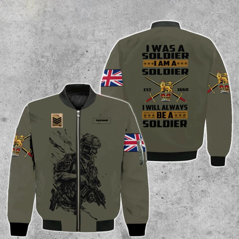 Personalized UK Solider/ Veteran Camo With Name And Rank Bomber Jacket 3D Printed - 0103230003