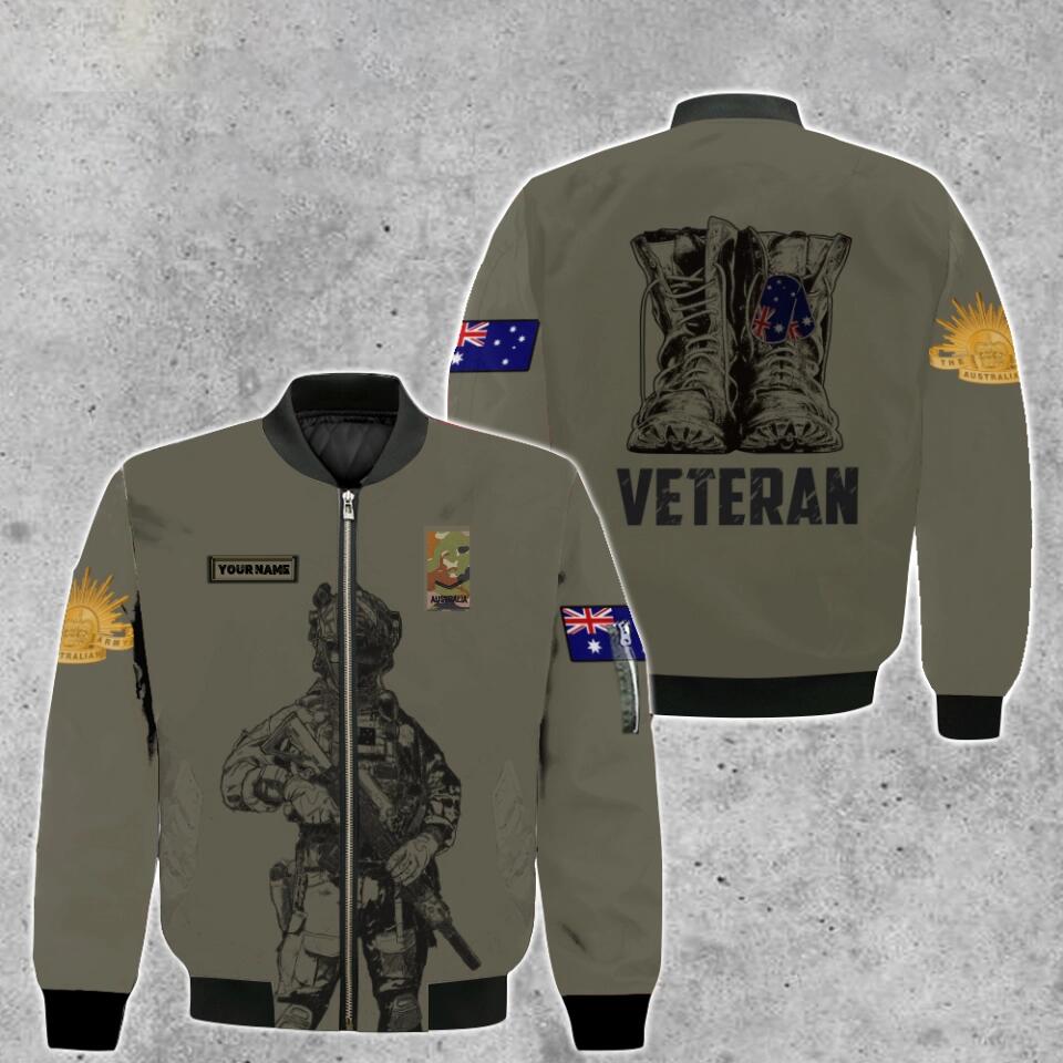 Personalisierte Bomberjacke für australische Soldaten/Veteranen im Camouflage-Muster mit Namen und Rang, 3D-Druck – 0103230002