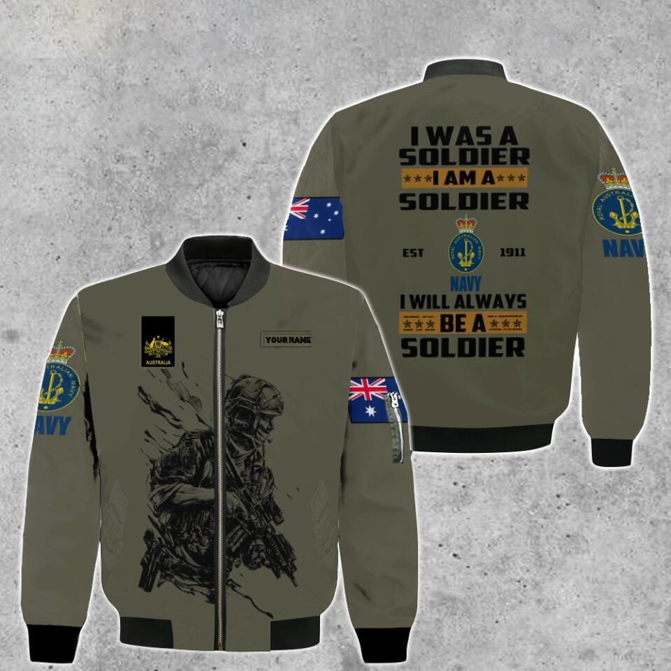 Personalisierte Bomberjacke für australische Soldaten/Veteranen im Camouflage-Muster mit Namen und Rang, 3D-Druck – 0103230003