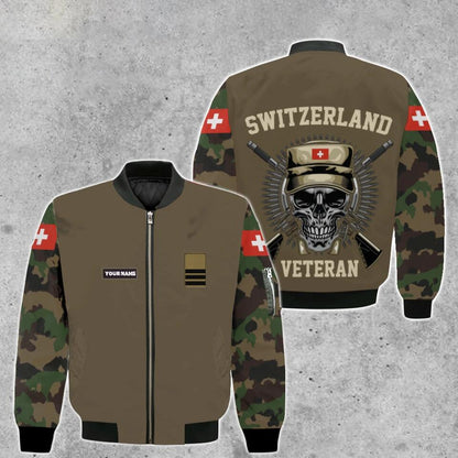 Personalisierte Bomberjacke mit Schweizer Soldaten-/Veteranen-Tarnmuster und Namen und Rang, 3D-Druck – 0501230001