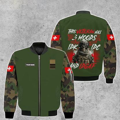 Personalisierte Bomberjacke mit Schweizer Soldaten-/Veteranen-Tarnmuster und Namen und Rang, 3D-Druck – 0903230003