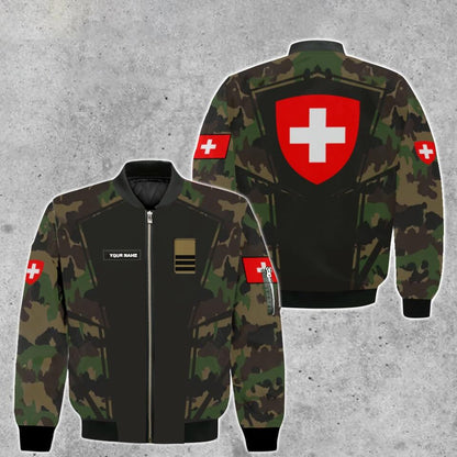 Blouson aviateur personnalisé avec camouflage soldat/vétéran suisse avec nom et grade imprimé en 3D - 1403230001