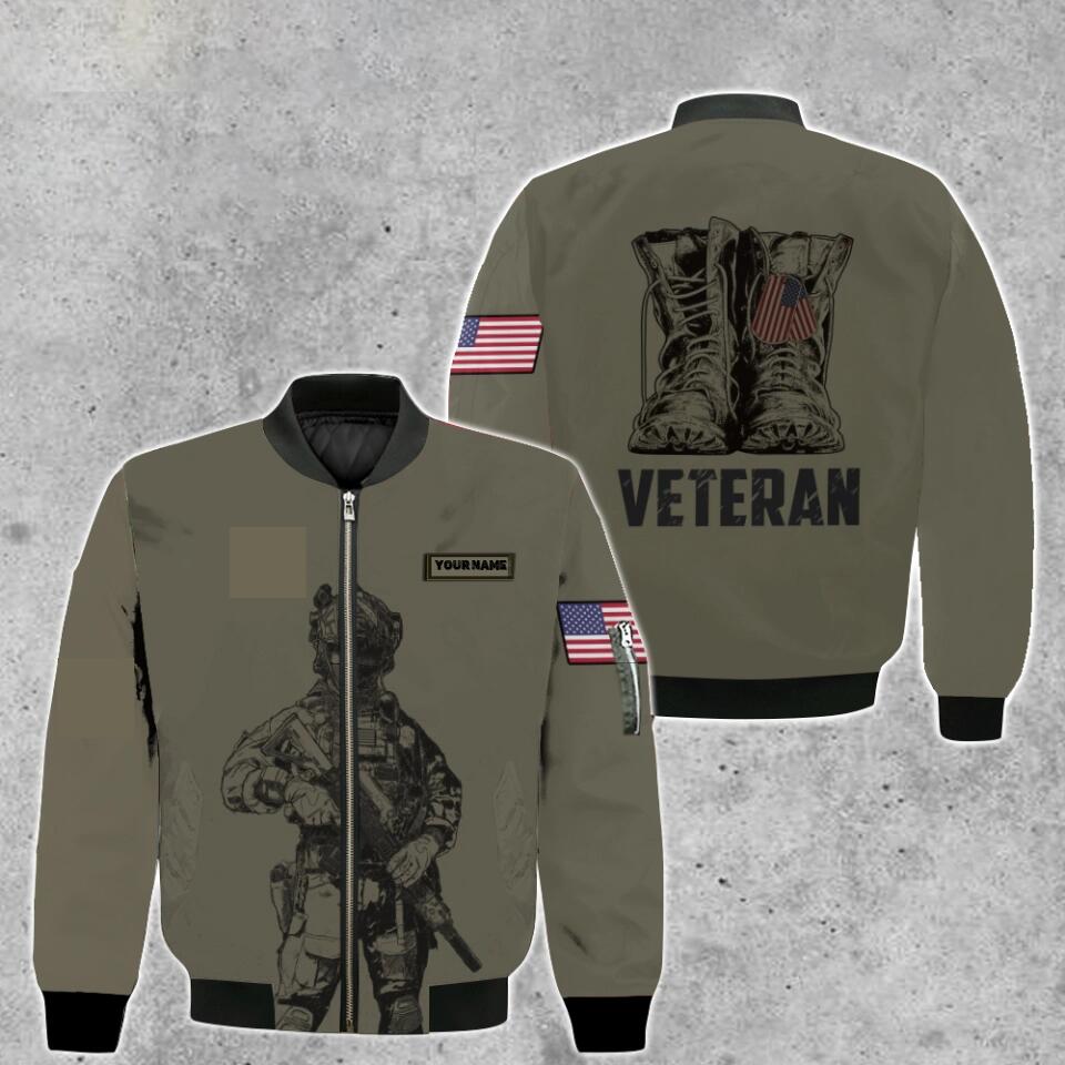 Personalisierte Bomberjacke für US-Soldaten/Veteranen im Camouflage-Muster mit Namen und Rang, 3D-Druck – 2001230001