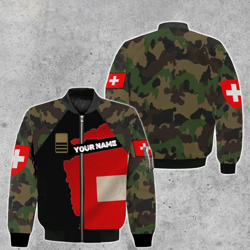 Blouson aviateur personnalisé avec camouflage soldat/vétéran suisse avec nom et grade imprimé en 3D - 1303230001