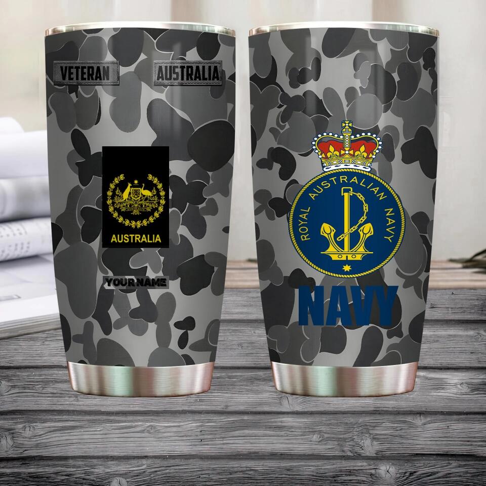 Verre personnalisé à motif camouflage pour vétéran/soldat australien avec rang et nom, imprimé sur toute la surface 0302240004