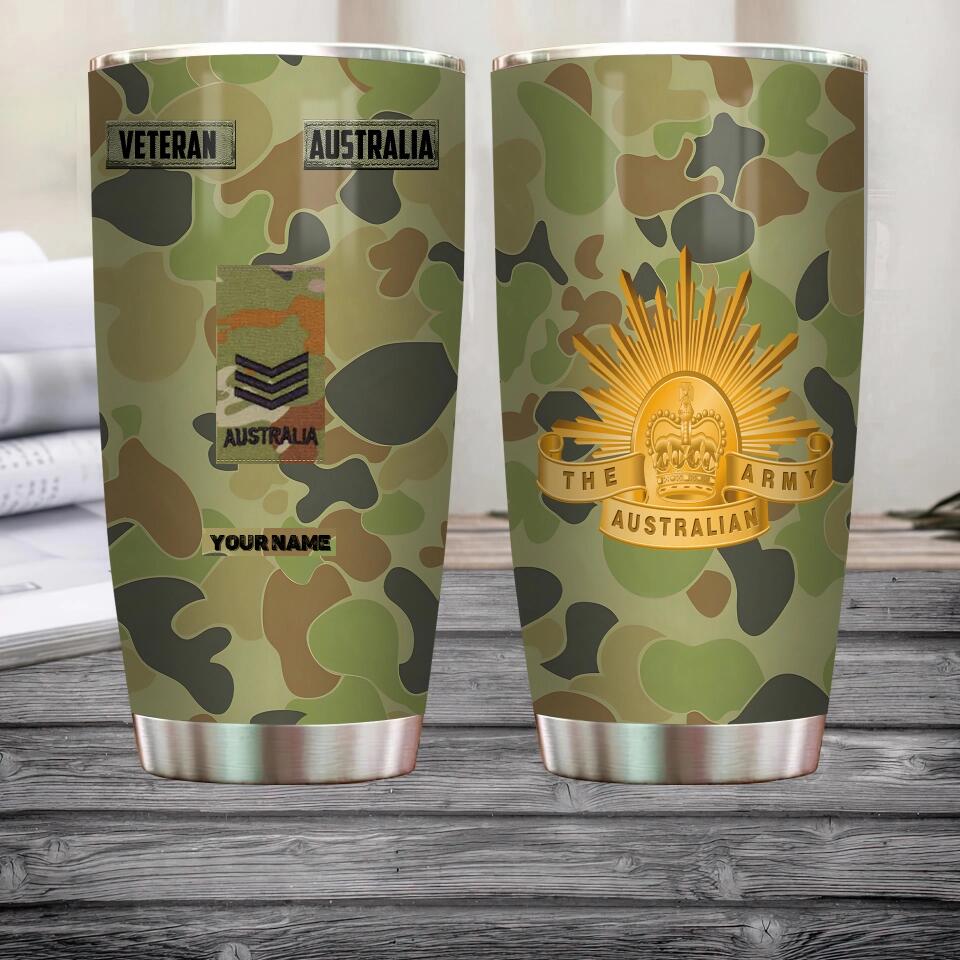 Personalisierter australischer Veteran/Soldat mit Rang und Namen, Camouflage-Becher, komplett bedruckt, 0302240004