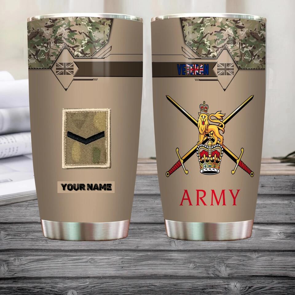 Personalized United Kingdom Veteran/ Soldier With Rank And Name Camo Tumbler All Over Printed 0202240001