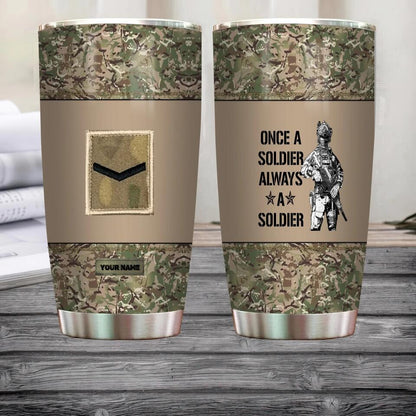 Personalisierter britischer Veteran/Soldat mit Rang und Namen, Camouflage-Becher, komplett bedruckt, 0202240015