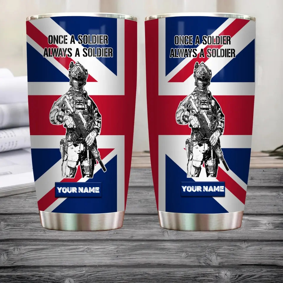 Personalisierter britischer Veteran/Soldat mit Rang und Namen, Camouflage-Becher, komplett bedruckt, 0202240001