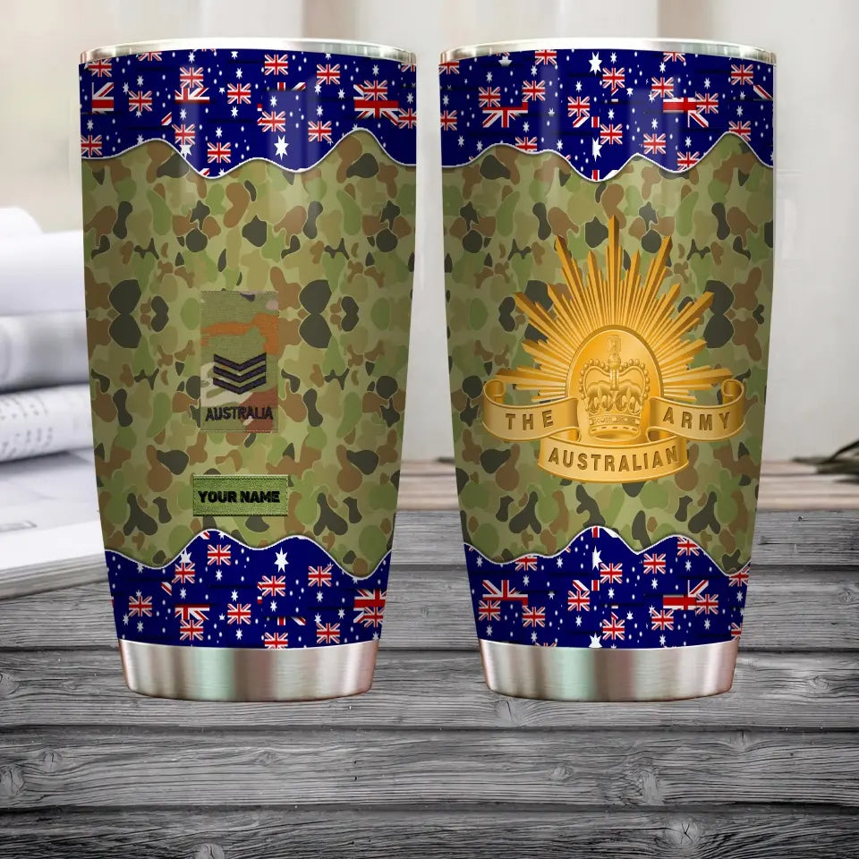 Verre personnalisé à motif camouflage pour vétéran/soldat australien avec rang et nom, imprimé sur toute la surface 0302240023