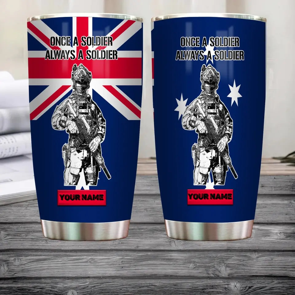 Verre personnalisé à motif camouflage pour vétéran/soldat australien avec rang et nom, imprimé sur toute la surface 0302240013