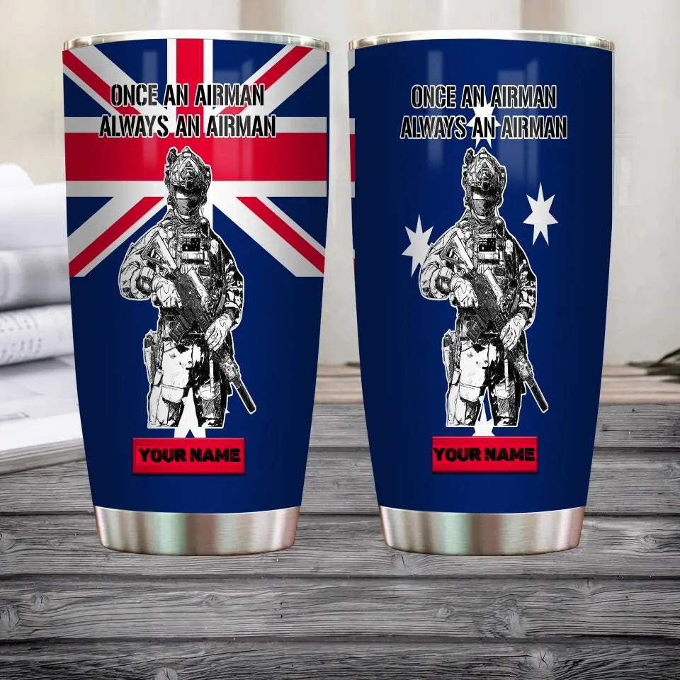 Personalisierter australischer Veteran/Soldat mit Rang und Namen, Camouflage-Becher, komplett bedruckt 0302240013