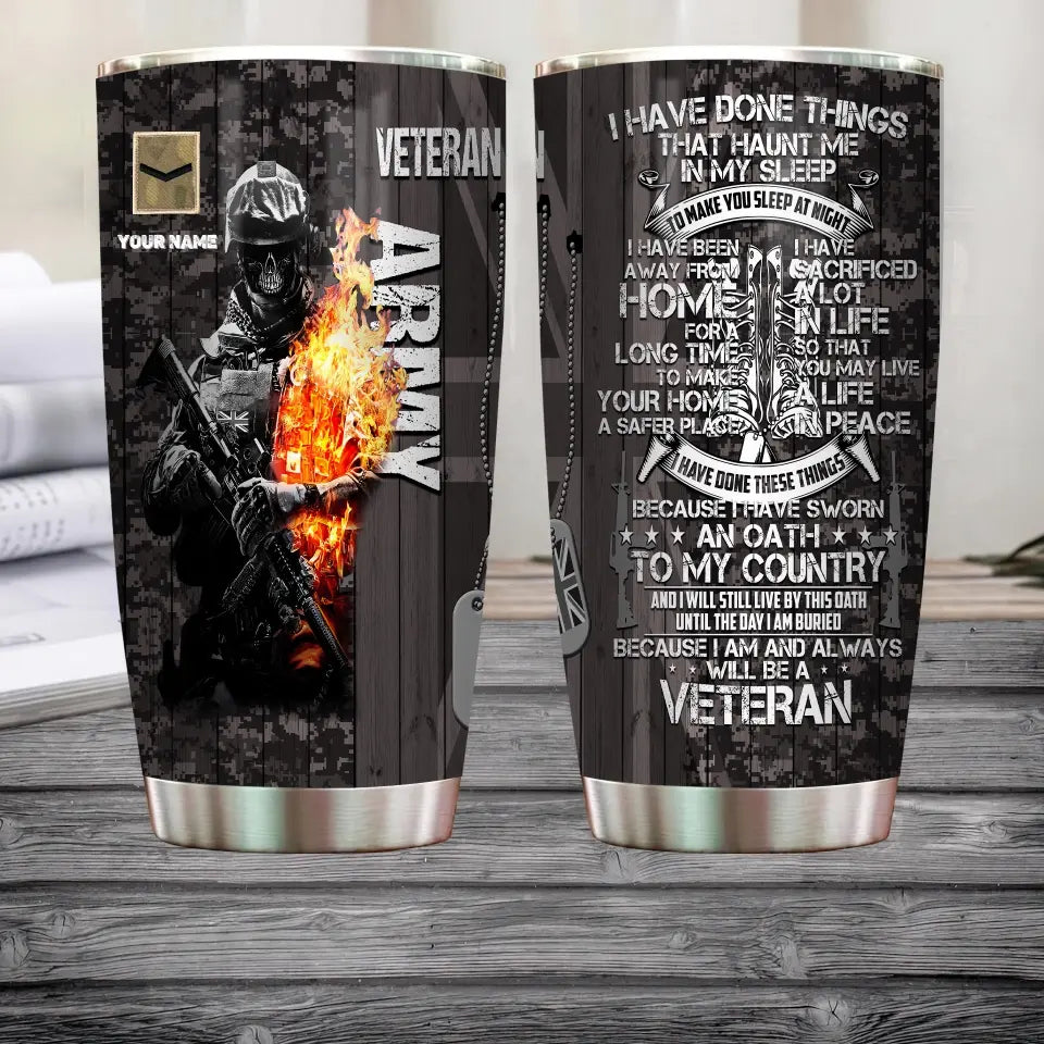 Personalisierter britischer Veteran/Soldat mit Rang und Namen, Camouflage-Becher, komplett bedruckt, 0202240022