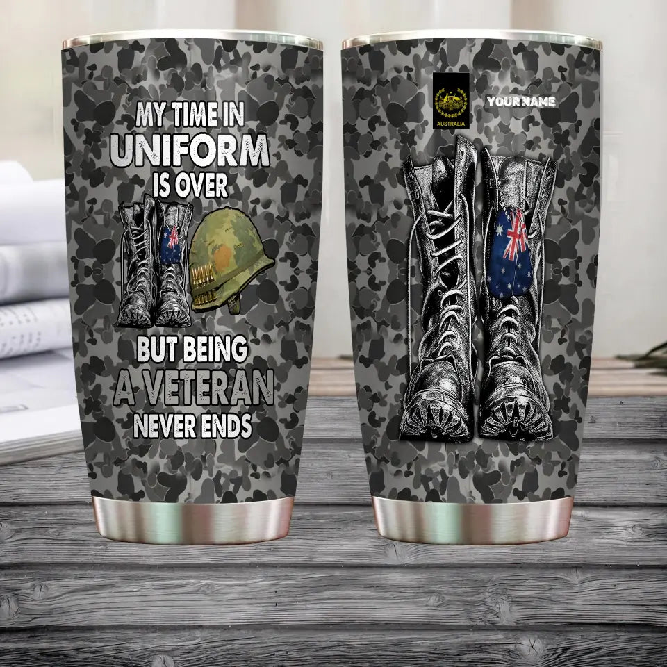 Personalisierter australischer Veteran/Soldat mit Rang und Namen, Camouflage-Becher, komplett bedruckt, 0302240012