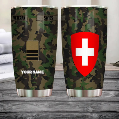 Personalisierter Schweizer Veteran/Soldat mit Rang und Namen, Camouflage-Becher, komplett bedruckt – 1804230003