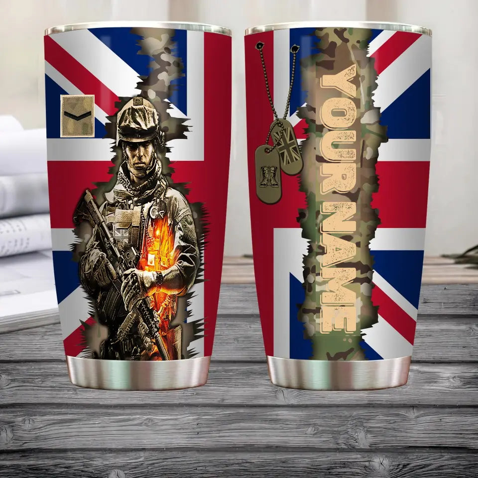 Personalized United Kingdom Veteran/ Soldier With Rank And Name Camo Tumbler All Over Printed 0202240021