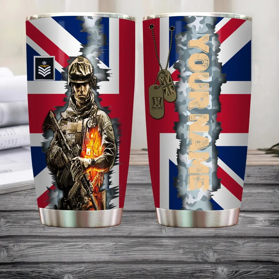 Personalisierter britischer Veteran/Soldat mit Rang und Namen, Camouflage-Becher, komplett bedruckt 0202240021