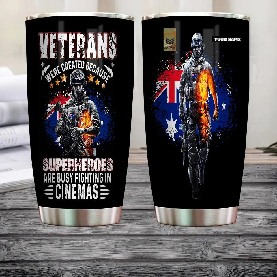 Personalisierter australischer Veteran/Soldat mit Rang und Namen, Camouflage-Becher, komplett bedruckt 0302240022