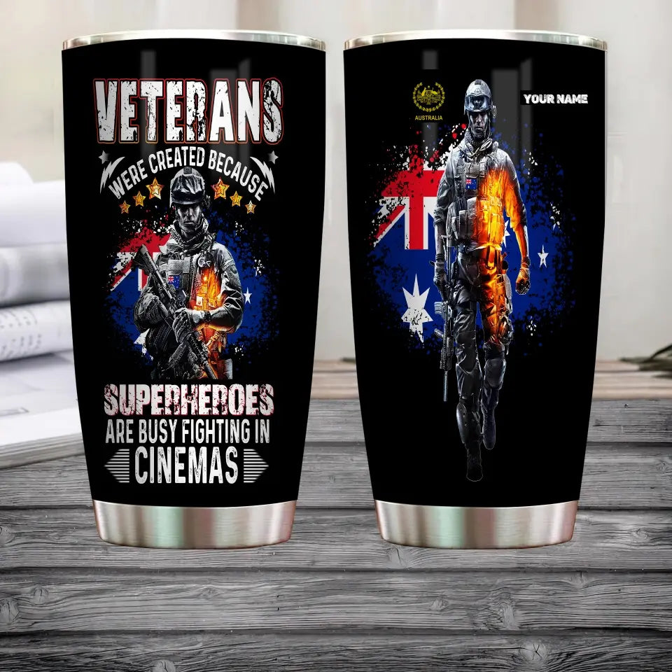 Personalisierter australischer Veteran/Soldat mit Rang und Namen, Camouflage-Becher, komplett bedruckt 0302240022