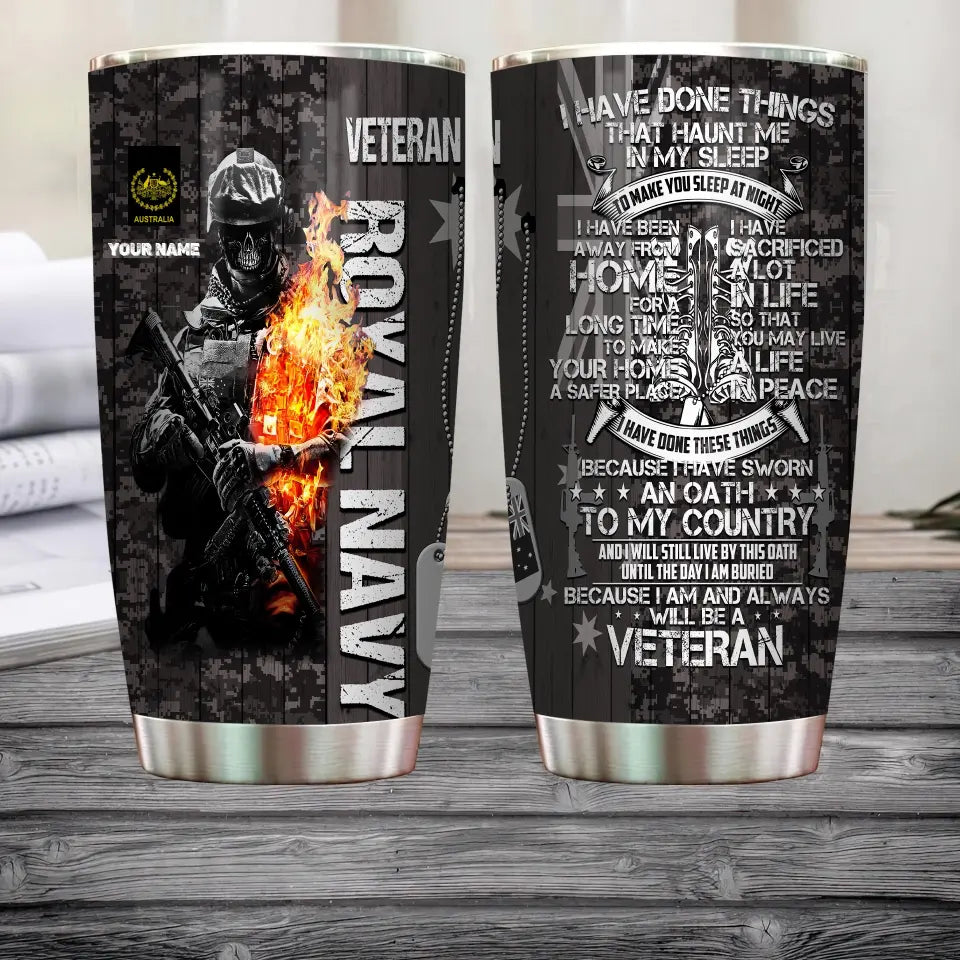 Verre personnalisé à motif camouflage pour vétéran/soldat australien avec rang et nom, imprimé sur toute la surface 0302240009