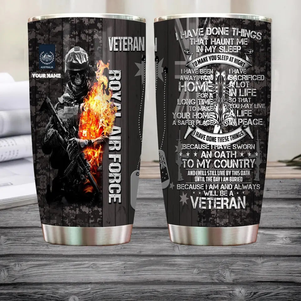 Verre personnalisé à motif camouflage pour vétéran/soldat australien avec rang et nom, imprimé sur toute la surface 0302240009