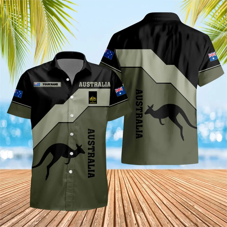 T-shirt Hawaïen personnalisé avec camouflage de soldat/vétéran australien avec nom et grade imprimé en 3D - 0604230002