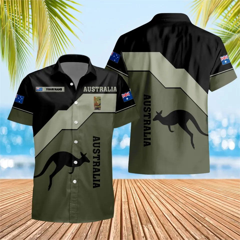 T-shirt Hawaïen personnalisé avec camouflage de soldat/vétéran australien avec nom et grade imprimé en 3D - 0604230002