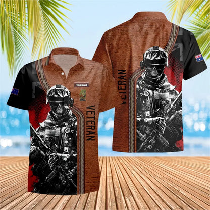 T-shirt Hawaïen personnalisé avec camouflage de soldat/vétéran australien avec nom et grade imprimé en 3D - 0604230003