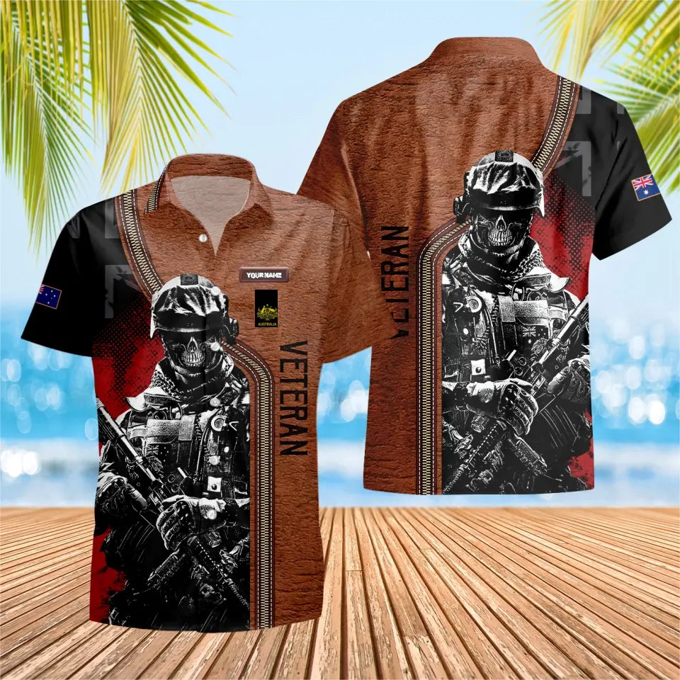 T-shirt Hawaïen personnalisé avec camouflage de soldat/vétéran australien avec nom et grade imprimé en 3D - 0604230003