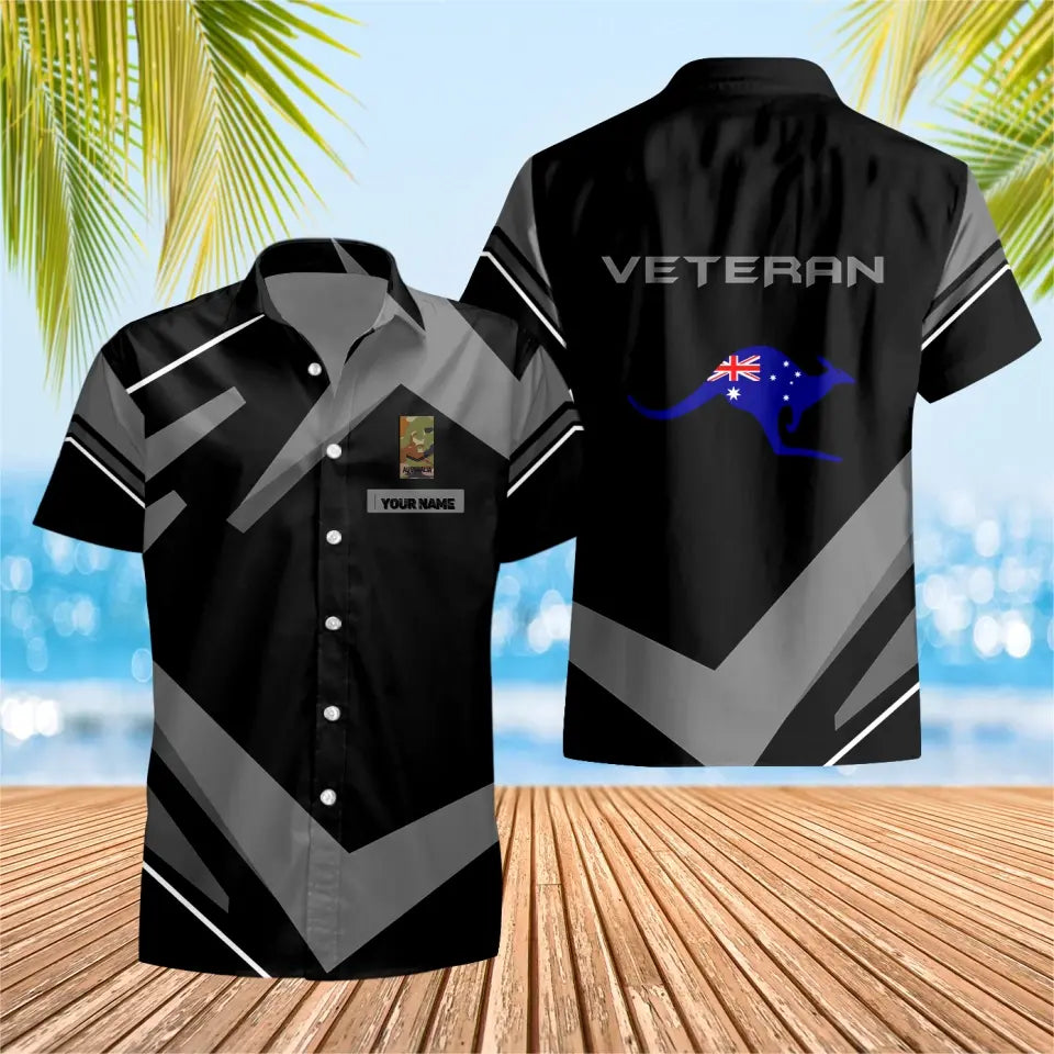 T-shirt Hawaïen personnalisé avec camouflage de soldat/vétéran australien avec nom et grade imprimé en 3D - 0604230004