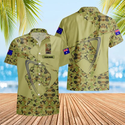 T-shirt Hawaïen personnalisé avec camouflage de soldat/vétéran australien avec nom et grade imprimé en 3D - 0604230005