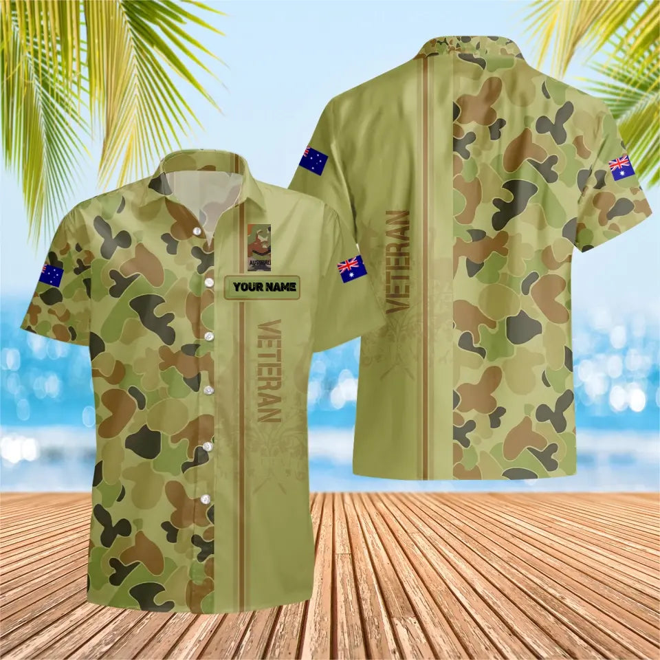 Personalisiertes australisches Soldaten-/Veteranen-Tarnhemd mit Namen und Rang, Hawaii-Hemd, 3D-Druck – 0604230006