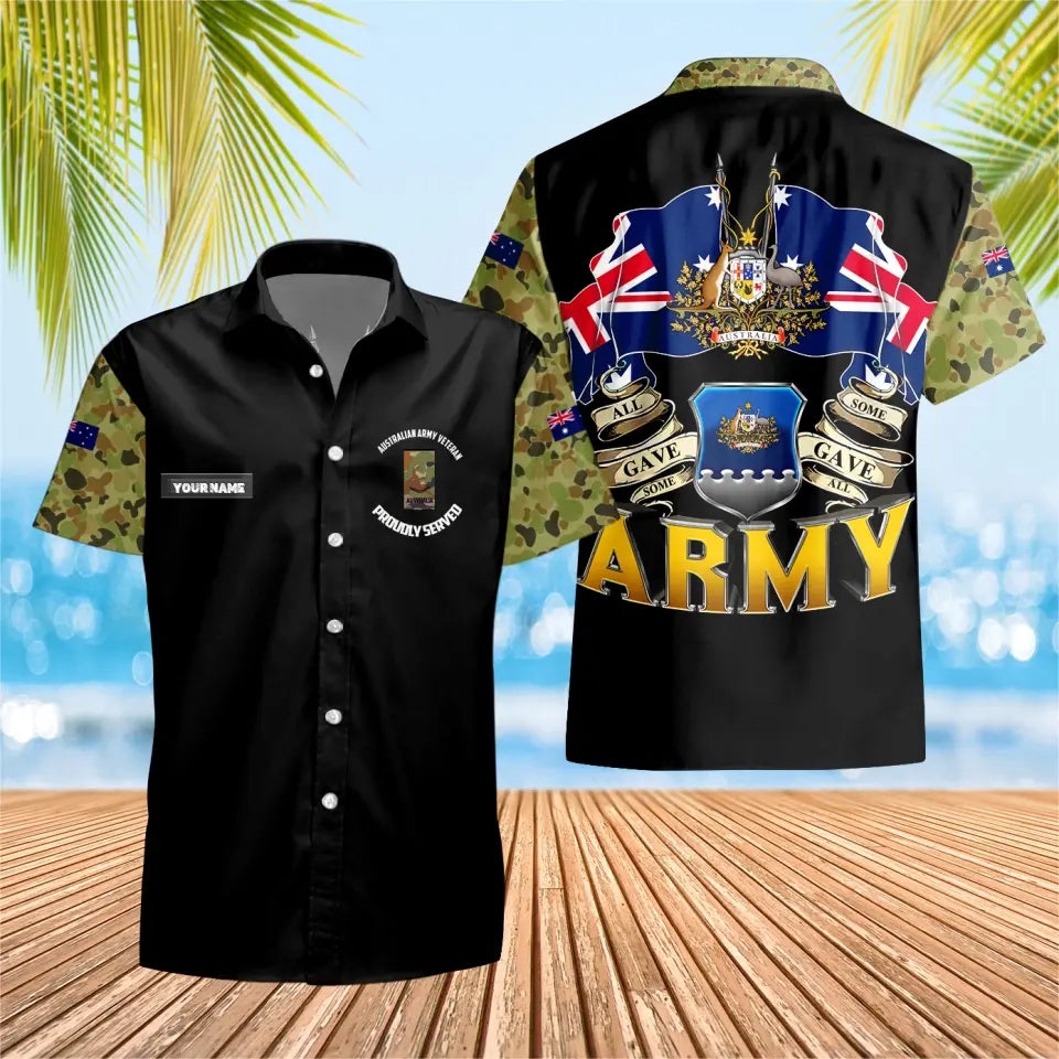 T-shirt Hawaïen personnalisé avec camouflage de soldat/vétéran australien avec nom et grade imprimé en 3D - 0604230008