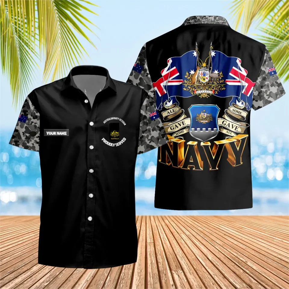 T-shirt Hawaïen personnalisé avec camouflage de soldat/vétéran australien avec nom et grade imprimé en 3D - 0604230008