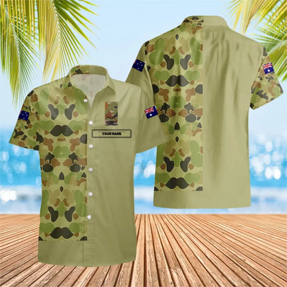 T-shirt Hawaïen personnalisé avec camouflage de soldat/vétéran australien avec nom et grade imprimé en 3D - 0604230009