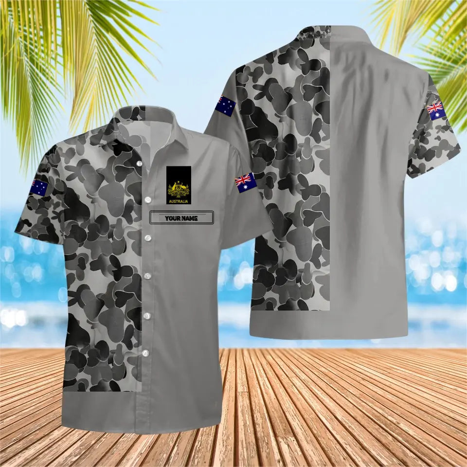 Personalisiertes australisches Soldaten-/Veteranen-Tarnhemd mit Namen und Rang, Hawaii-Hemd, 3D-Druck – 0604230009