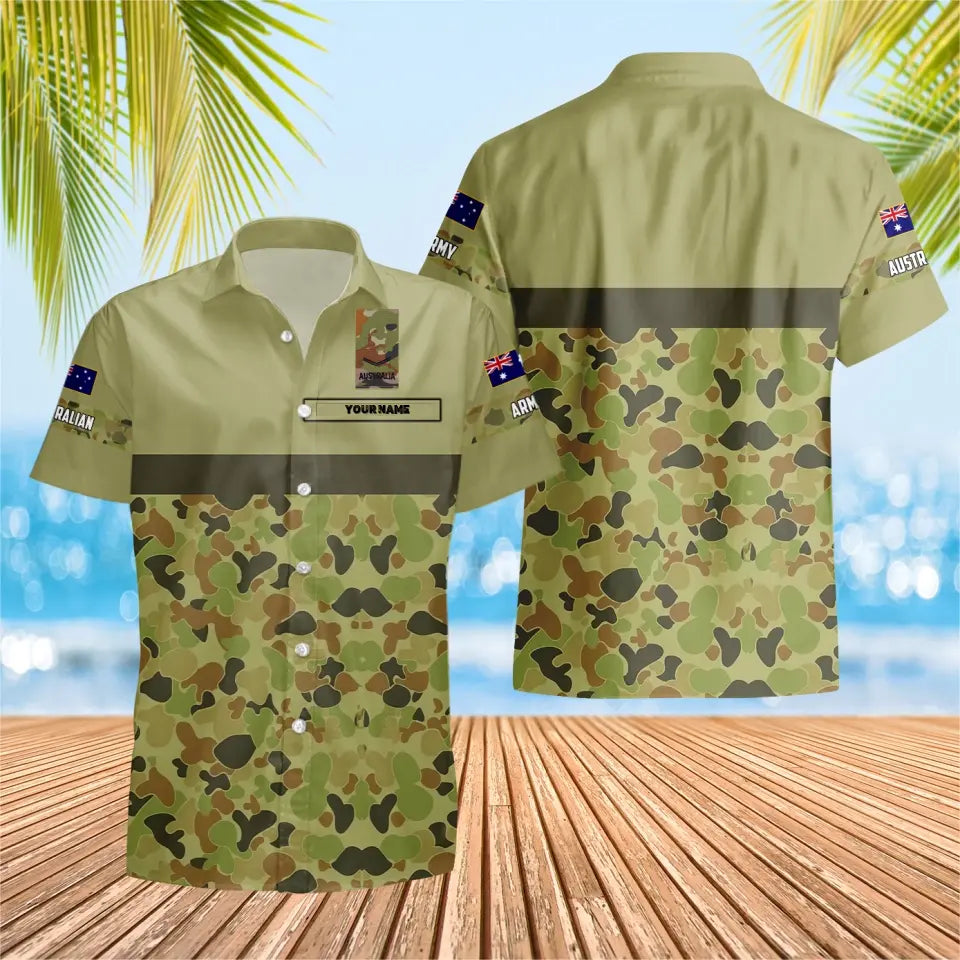 Personalisiertes australisches Soldaten-/Veteranen-Tarnhemd mit Namen und Rang, Hawaii-Hemd, 3D-Druck – 0604230010